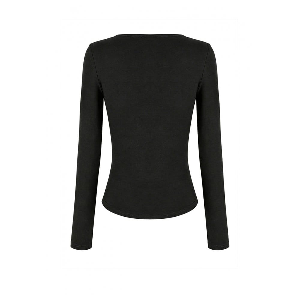 Darkinlove Women's Punk Lace-up Buckle Strap Square-cut Collar Long Sleeve Top