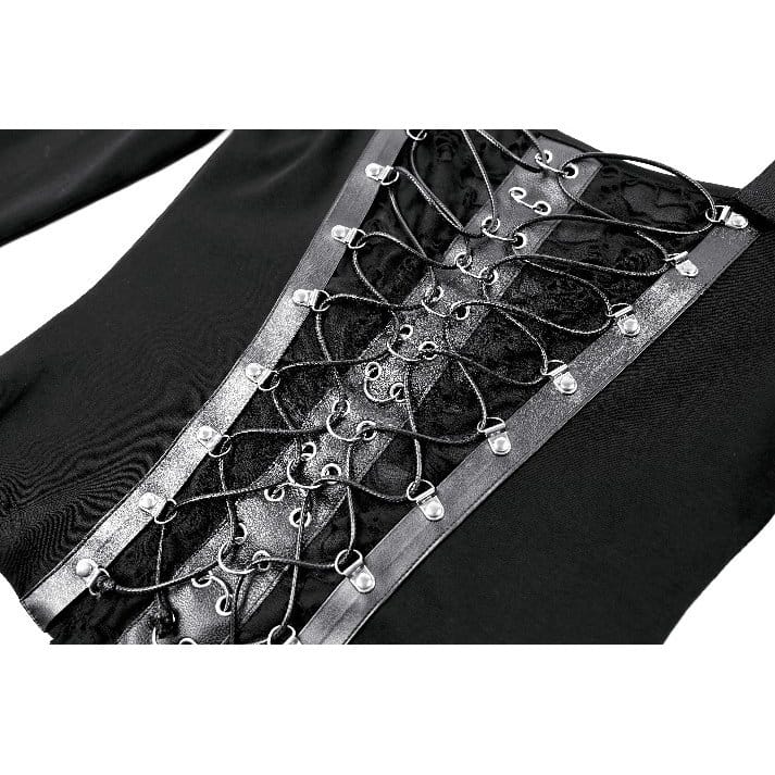 Darkinlove Women's Punk Lace-up Buckle Strap Square-cut Collar Long Sleeve Top