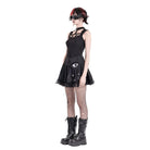 Darkinlove Women's Punk Lace-up Floral Lace Patchwork Evil Eye Tentacle Applique Mini Skirt