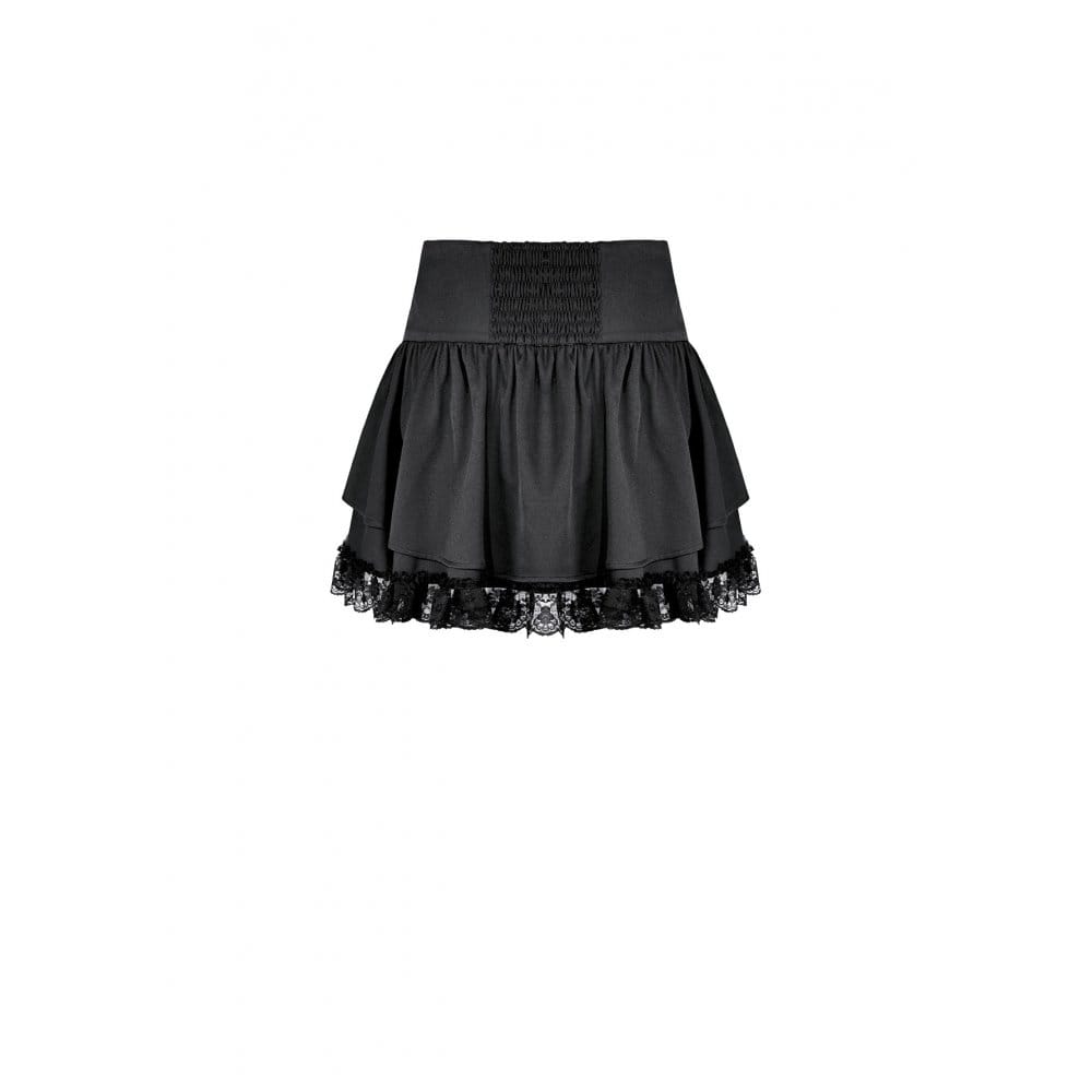 Darkinlove Women's Punk Lace-up Floral Lace Patchwork Evil Eye Tentacle Applique Mini Skirt
