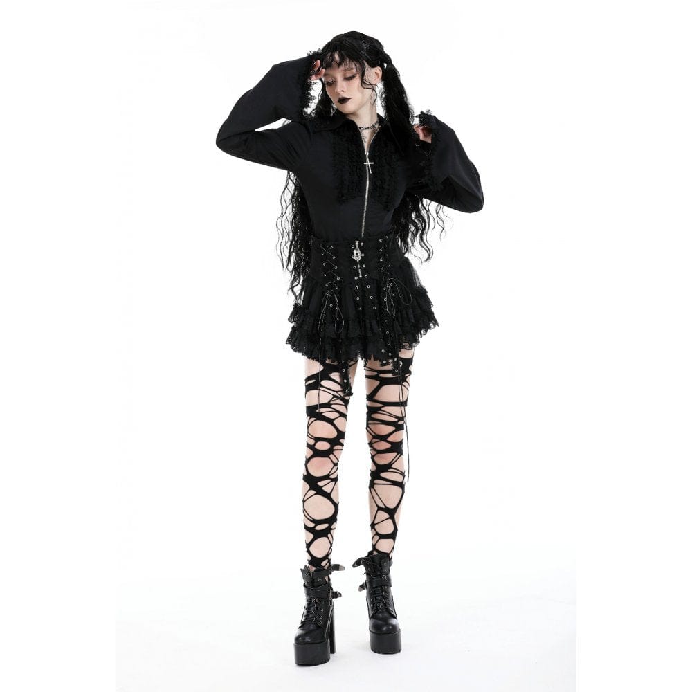 Darkinlove Women's Punk Lace-up Layered Mesh Skirt