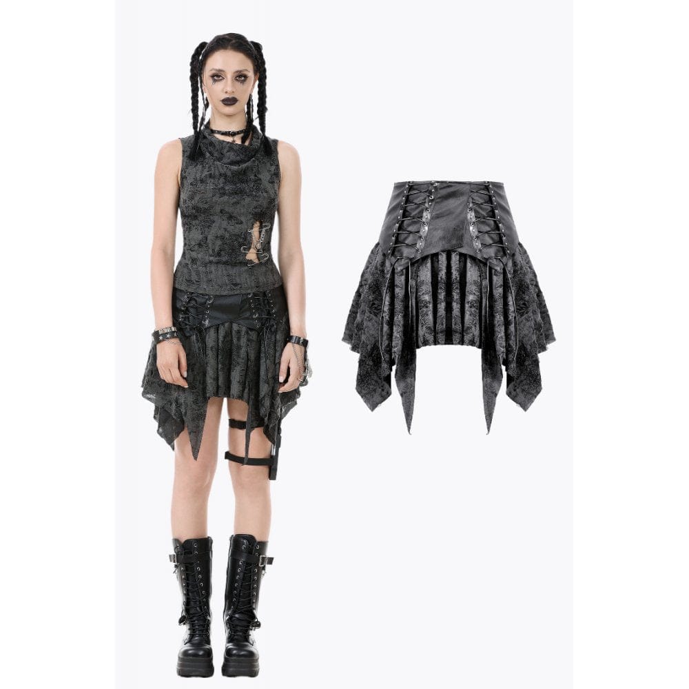 Darkinlove Women's Punk Lacing-up Ripped Short Skirt