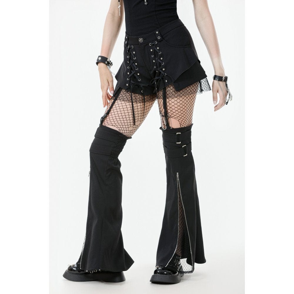 Darkinlove Women's Punk Lacing-up Shorts with Removable Zipper Leg Warmers