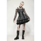 Darkinlove Women's Punk Layered Lace Hem Plaid Party Slip Dress