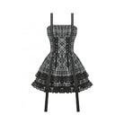 Darkinlove Women's Punk Layered Lace Hem Plaid Party Slip Dress