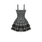 Darkinlove Women's Punk Layered Lace Hem Plaid Party Slip Dress
