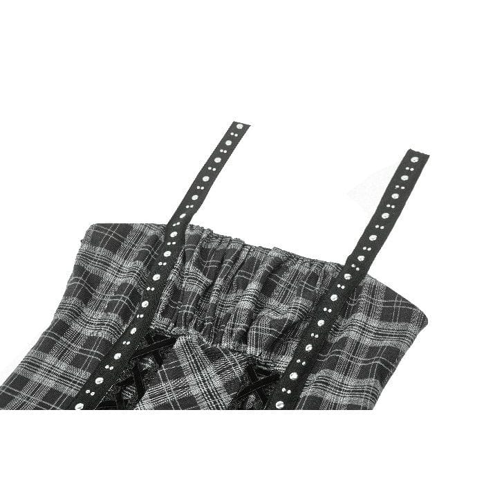 Darkinlove Women's Punk Layered Lace Hem Plaid Party Slip Dress