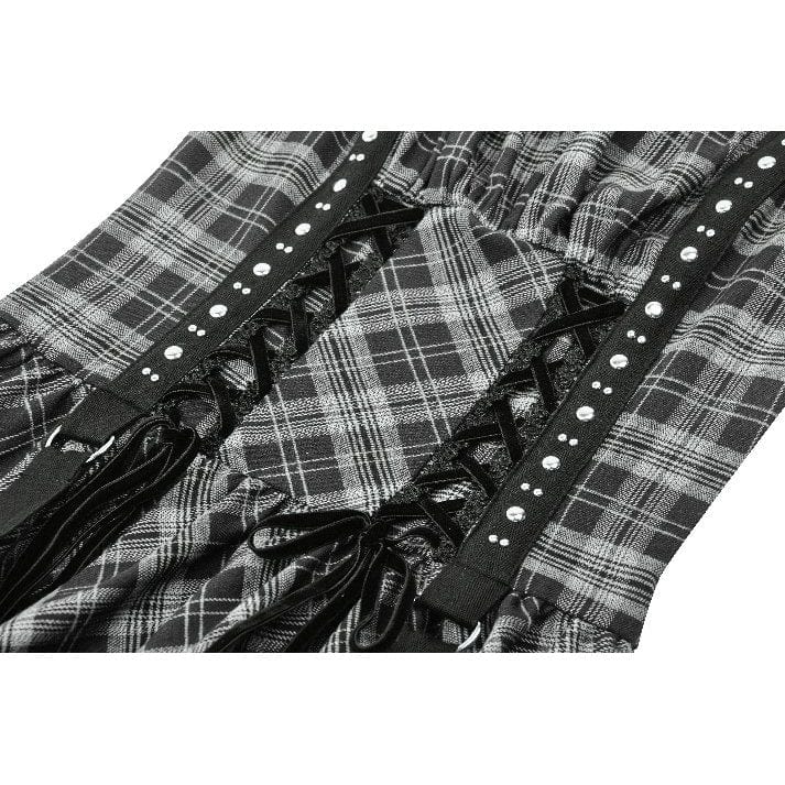 Darkinlove Women's Punk Layered Lace Hem Plaid Party Slip Dress