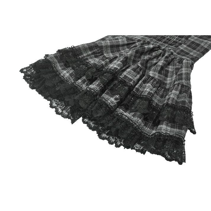 Darkinlove Women's Punk Layered Lace Hem Plaid Party Slip Dress