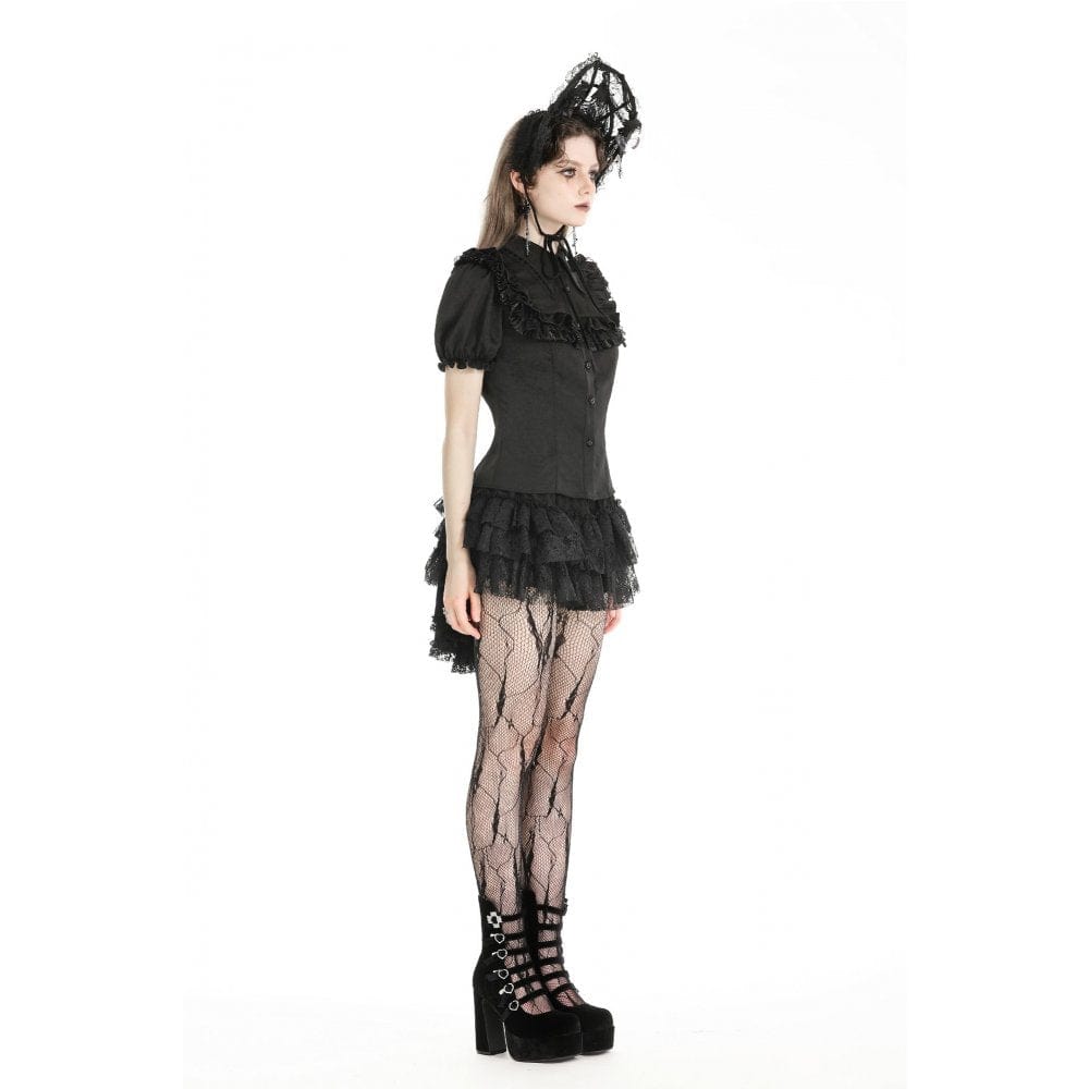 Darkinlove Women's Punk Layered Lace Skirt with Detachable Swallow Tail