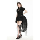Darkinlove Women's Punk Layered Lace Skirt with Detachable Swallow Tail