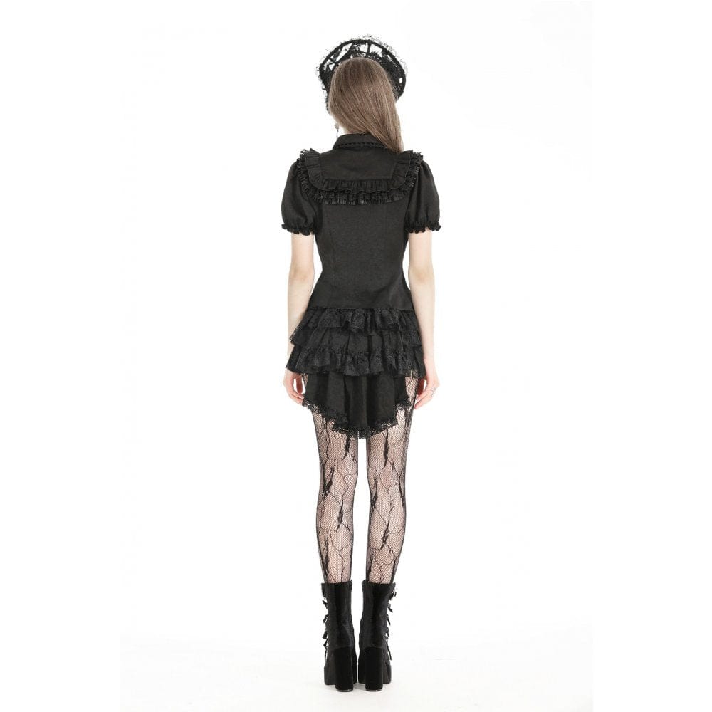 Darkinlove Women's Punk Layered Lace Skirt with Detachable Swallow Tail