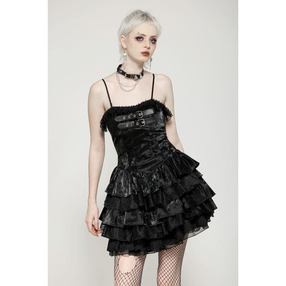Darkinlove Women's Punk Layered Ruffled Party Slip Dress