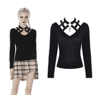 Darkinlove Women's Punk Long Sleeved Hollowed V-neck T-shirts