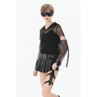 Darkinlove Women's Punk Low-Waist Shorts with Asymmetric Pleated Belt