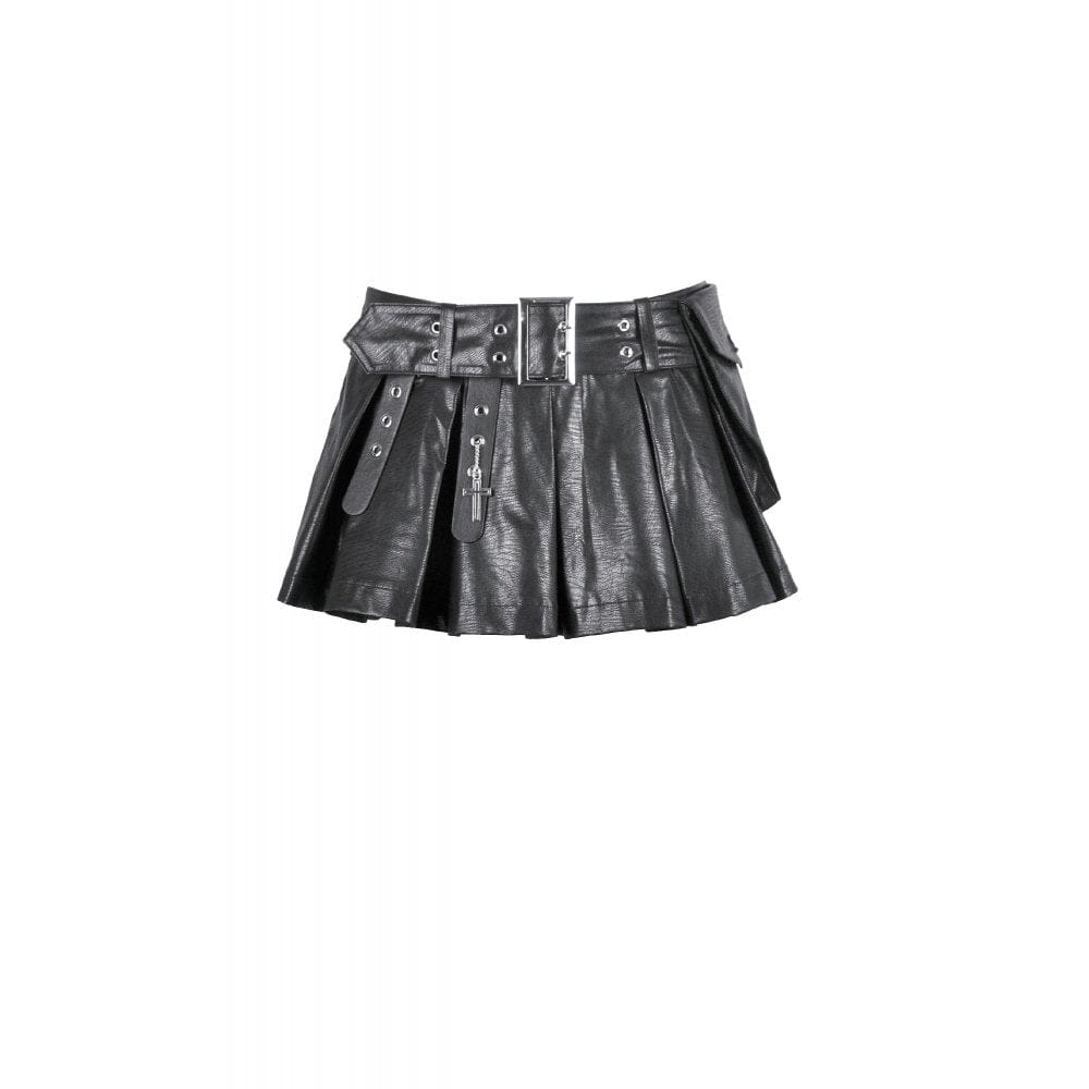 Darkinlove Women's Punk Low-Waist Shorts with Asymmetric Pleated Belt