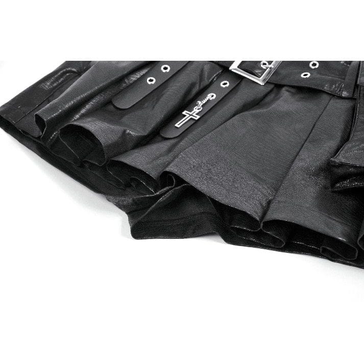 Darkinlove Women's Punk Low-Waist Shorts with Asymmetric Pleated Belt