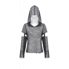 Darkinlove Women's Punk Mesh Hollow-Out Hooded Top
