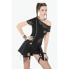 Darkinlove Women's Punk Mesh Pleated Shorts with Leg Harness