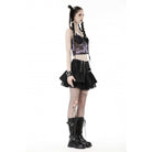 Darkinlove Women's Punk Mesh Splice Buckle Zipper Skirt