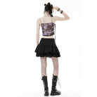 Darkinlove Women's Punk Mesh Splice Buckle Zipper Skirt