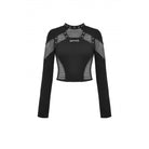 Darkinlove Women's Punk Mesh Splice Eyelet Crop Top