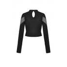 Darkinlove Women's Punk Mesh Splice Eyelet Crop Top