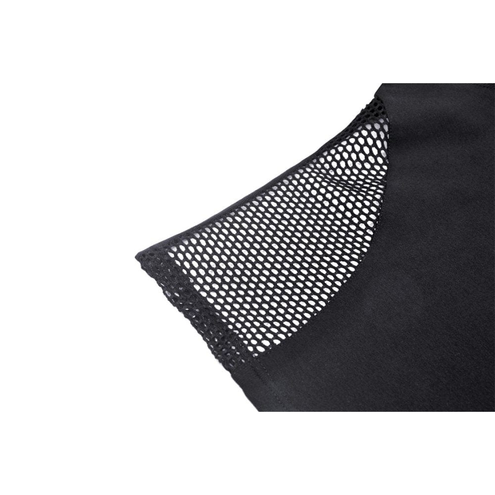 Darkinlove Women's Punk Mesh Splice Eyelet Crop Top