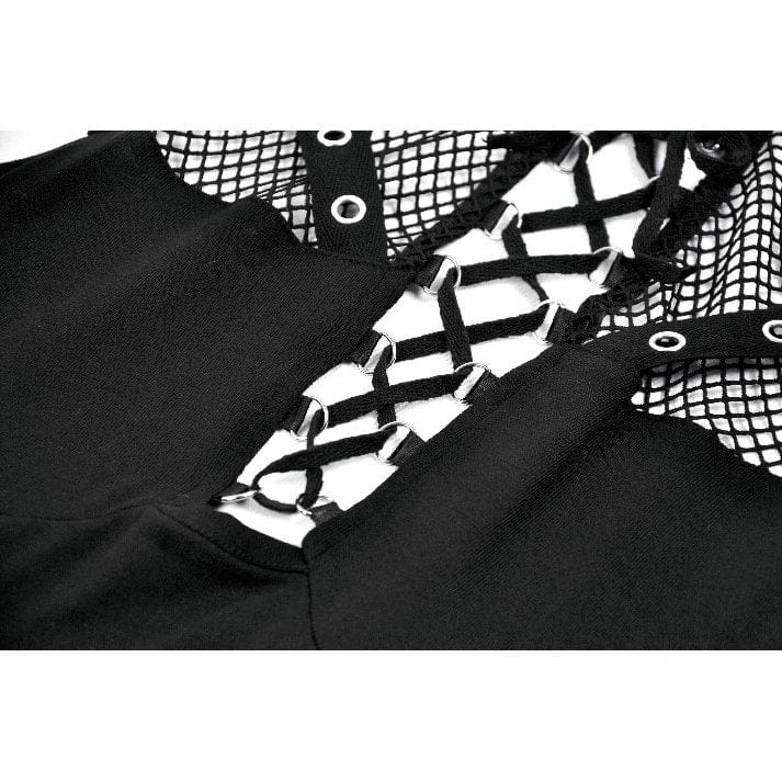 Darkinlove Women's Punk Mesh Splice Eyelet Strap Cutout Tank Top