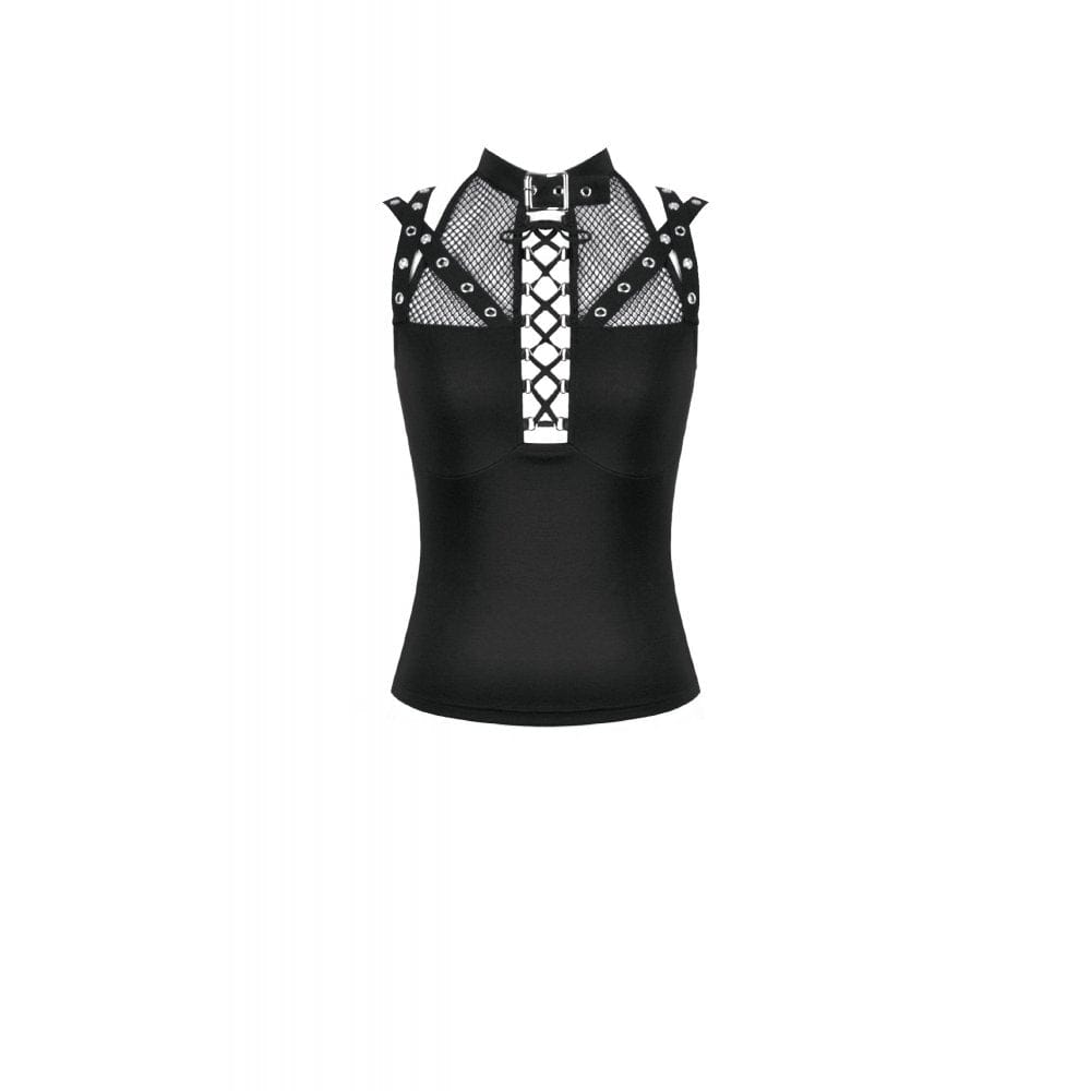 Darkinlove Women's Punk Mesh Splice Eyelet Strap Cutout Tank Top