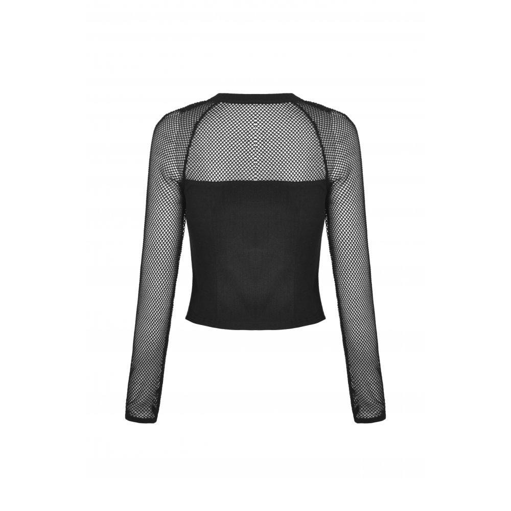 Darkinlove Women's Punk Mesh Splice Metal Zipper Crop Top