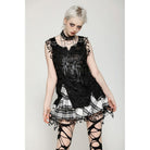 Darkinlove Women's Punk Mesh Splice Plaid Pleated Skirt