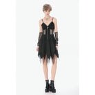 Darkinlove Women's Punk Mesh Splice Rivet Chained Slip Dress