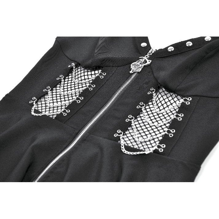 Darkinlove Women's Punk Mesh Splice Rivet Chained Slip Dress