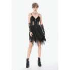 Darkinlove Women's Punk Mesh Splice Rivet Chained Slip Dress