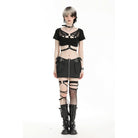 Darkinlove Women's Punk Mesh Splice Strap Crop Top