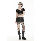 Darkinlove Women's Punk Mesh Splice Strap Crop Top