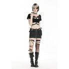 Darkinlove Women's Punk Mesh Splice Strap Crop Top