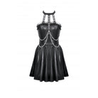 Darkinlove Women's Punk Metal Chain Faux Leather Halterneck Dress