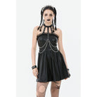 Darkinlove Women's Punk Metal Chain Faux Leather Halterneck Dress