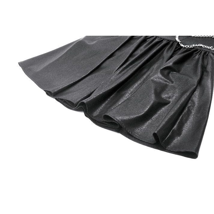 Darkinlove Women's Punk Metal Chain Faux Leather Halterneck Dress
