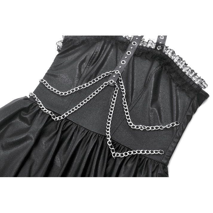 Darkinlove Women's Punk Metal Chain Faux Leather Halterneck Dress