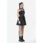 Darkinlove Women's Punk Metal Chain Faux Leather Halterneck Dress