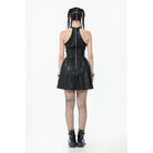 Darkinlove Women's Punk Metal Chain Faux Leather Halterneck Dress