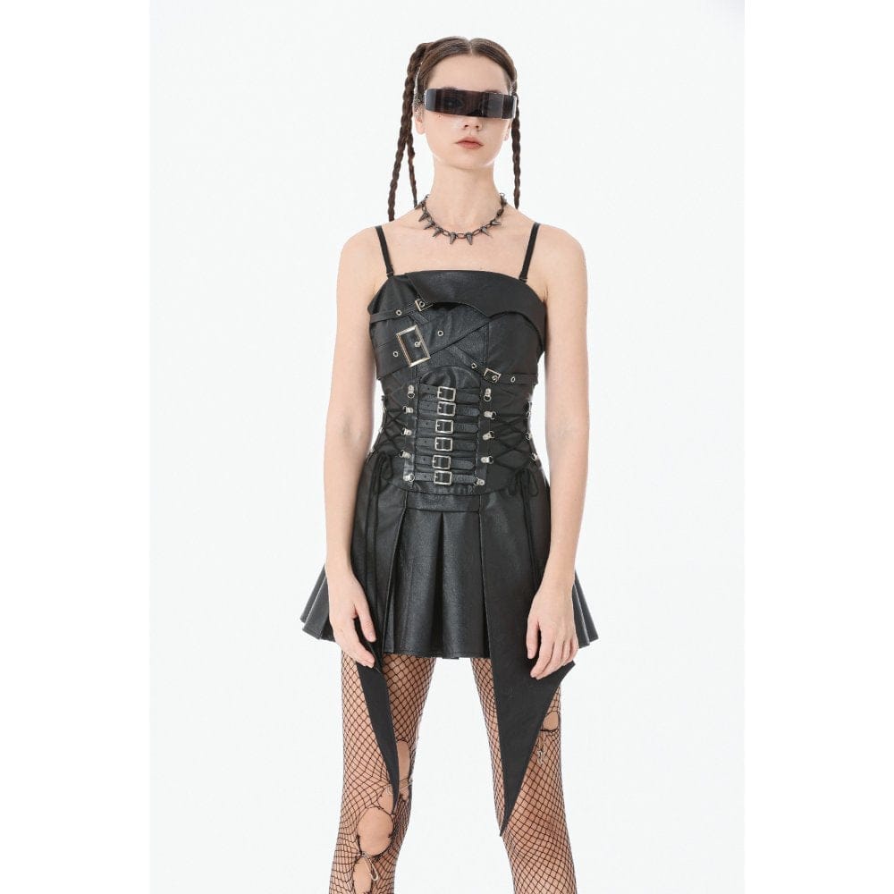 Darkinlove Women's Punk Multi-buckle Lace-up Underbust Corset