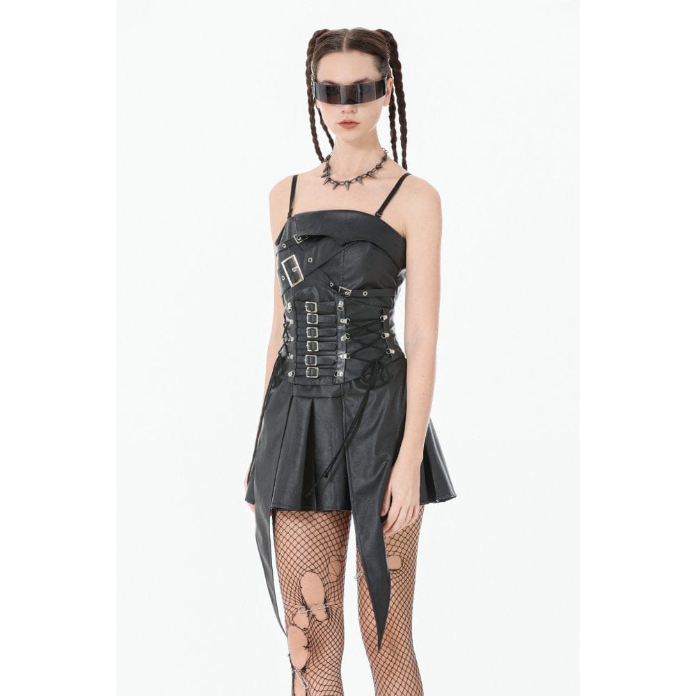 Darkinlove Women's Punk Multi-buckle Lace-up Underbust Corset