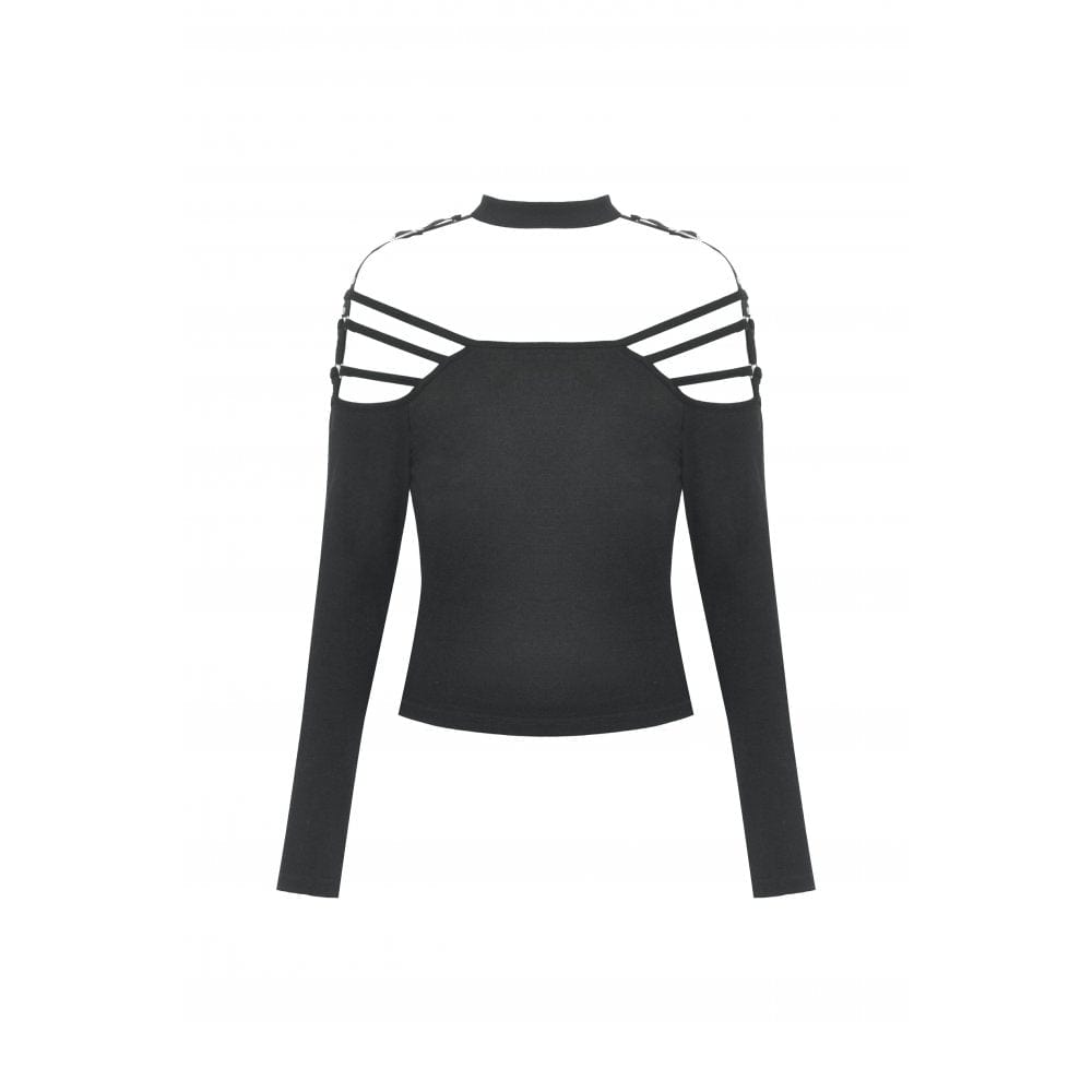 Darkinlove Women's Punk Off Shoulder Buckle Blouse