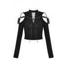 Darkinlove Women's Punk Off Shoulder Eyelet Strap Crop Top