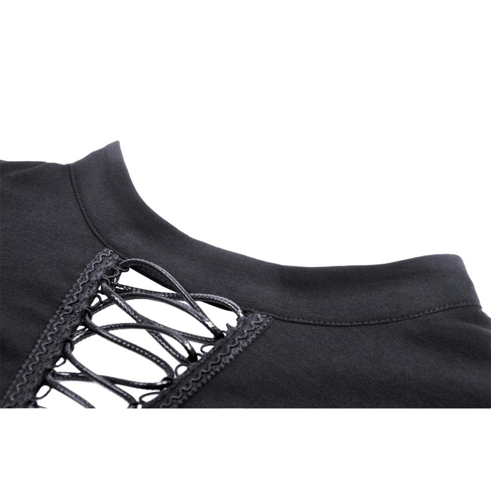 Darkinlove Women's Punk Off Shoulder Eyelet Strap Crop Top