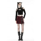 Darkinlove Women's Punk Off Shoulder Mesh Splice Crop Top